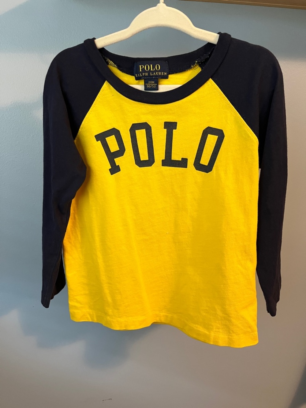 Polo by Ralph Lauren Yellow and Navy Raglan Long Sleeve Tee